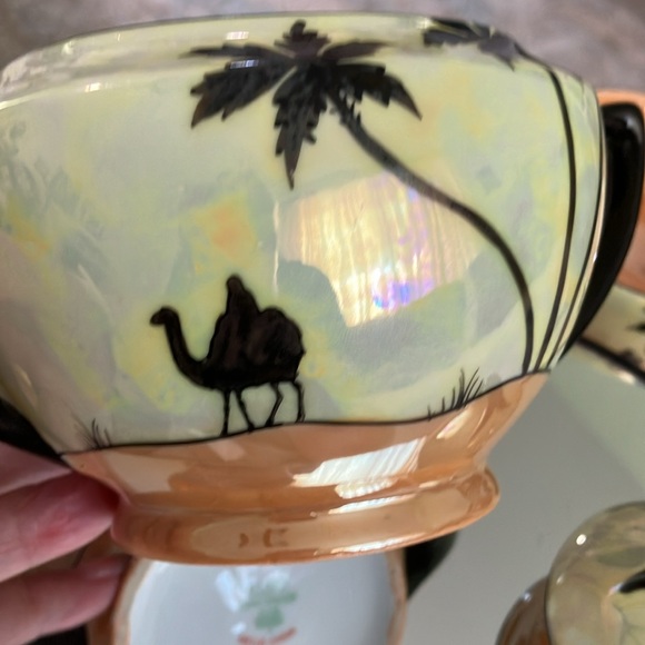 ART DECO VINTAGE SUGAR BOWL & LID IMIETO CHINA PEACH YELLOW LUSTERWARE - Picture 7 of 15